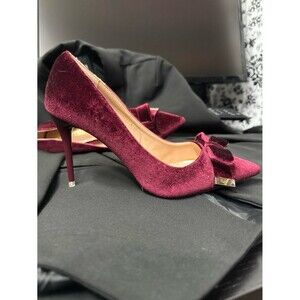 New Women's Wine Red Velvet Pointed Toe Bow Pump High Heel Shoes size 39 8.5